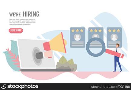Hiring and recruitment concept with character.Creative flat design for web banner