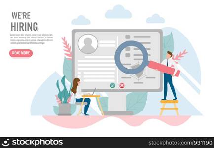 Hiring and recruitment concept with character.Creative flat design for web banner
