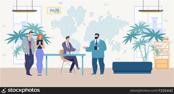 Hiring Company Employees, Searching for Career in Successful Company Flat Vector Concept. Boss Conducting Interview with Job Applicants, Vacancy Applicants Waiting for HR Manager Colloquy Illustration