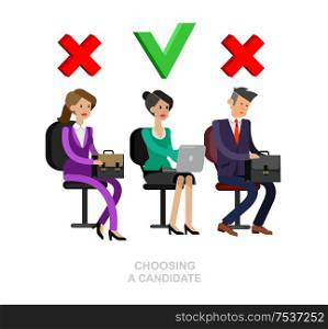 Hiring process concept with candidate selection. Vector detailed character, cool flat illustration. Hiring process concept with candidate selection