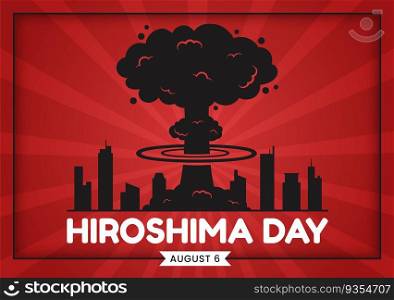 Hiroshima Day Vector Illustration on 6 August with Peace Dove Bird and Nuclear Explosion Background in Flat Cartoon Hand Drawn Templates