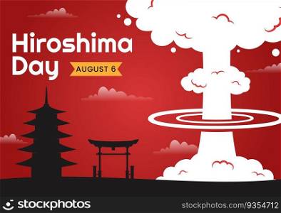 Hiroshima Day Vector Illustration on 6 August with Peace Dove Bird and Nuclear Explosion Background in Flat Cartoon Hand Drawn Templates