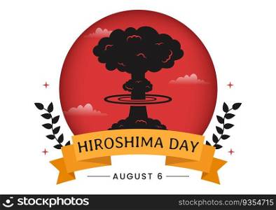 Hiroshima Day Vector Illustration on 6 August with Peace Dove Bird and Nuc≤ar Explosion Background in Flat Cartoon Hand Drawn Templates
