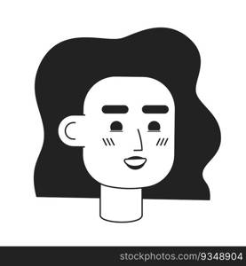 Hispanic latinamerican woman with wavy hairstyle monochrome flat linear character head. Editable outline hand drawn human face icon. 2D cartoon spot vector avatar illustration for animation. Hispanic latinamerican woman with wavy hairstyle monochrome flat linear character head