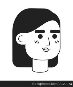 Hispanic woman smiling monochrome flat linear character head. Lady with shoulder length hairstyle. Editable outline hand drawn human face icon. 2D cartoon spot vector avatar illustration for animation. Hispanic woman smiling monochrome flat linear character head