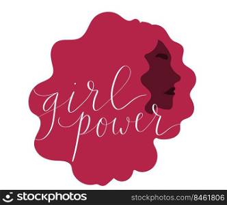 hispanic woman with pink hair. Girl power handwritten lettering vector. hispanic woman with pink hair. Girl power handwritten lettering