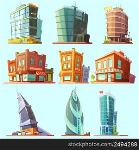 Historical and modern world most visited famous distinctive buildings icons set for tourists cartoon isolated vector illustration. Distinctive modern and old buildings icons set