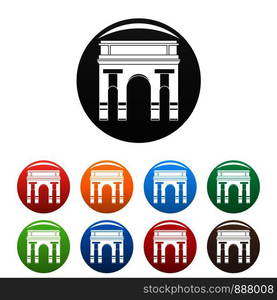 Historical arch icons set 9 color vector isolated on white for any design. Historical arch icons set color