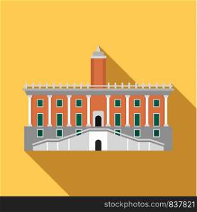 Historical european building in city icon. Flat illustration of historical european building in city vector icon for web design. Historical european building in city icon, flat style