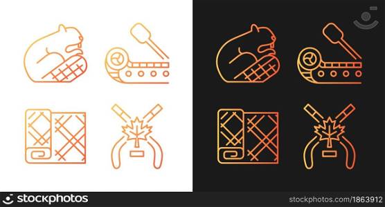 Historical heritage of Canada gradient icons set for dark and light mode. Canadian wildlife. Thin line contour symbols bundle. Isolated vector outline illustrations collection on black and white. Historical heritage of Canada gradient icons set for dark and light mode