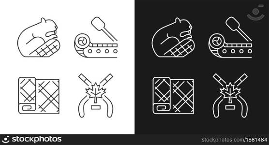 Historical heritage of Canada linear icons set for dark and light mode. Canadian wildlife. National art, sports. Customizable thin line symbols. Isolated vector outline illustrations. Editable stroke. Historical heritage of Canada linear icons set for dark and light modes set