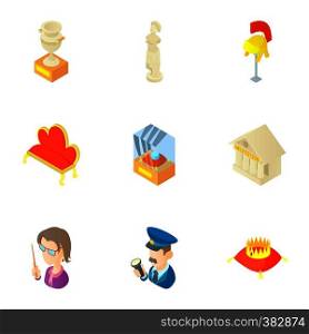 Historical museum icons set. Cartoon illustration of 9 historical museum vector icons for web. Historical museum icons set, cartoon style