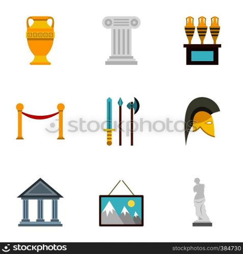 Historical museum icons set. Flat illustration of 9 historical museum vector icons for web. Historical museum icons set, flat style