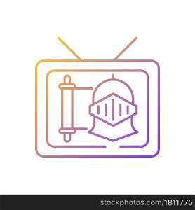 Historical show gradient linear vector icon. Period drama TV series. Streaming service. Watch documentary. Thin line color symbol. Modern style pictogram. Vector isolated outline drawing. Historical show gradient linear vector icon