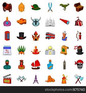 History icons set. Cartoon style of 36 history vector icons for web isolated on white background. History icons set, cartoon style