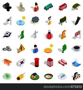 History icons set. Isometric style of 36 history vector icons for web isolated on white background. History icons set, isometric style