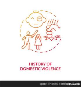 History of domestic violence red gradient concept icon. Violent behavior. Aggressive offense. Record of physical assault idea thin line illustration. Vector isolated outline RGB color drawing. History of domestic violence red gradient concept icon