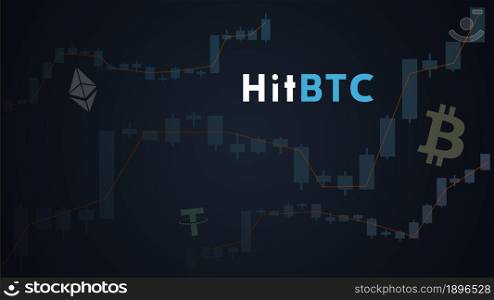 HitBTC cryptocurrency stock market name on abstract digital background. Crypto stock exchange for news and media. Vector EPS10.