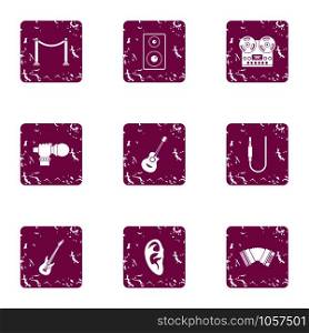 Hitch icons set. Grunge set of 9 hitch vector icons for web isolated on white background. Hitch icons set, grunge style