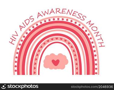 HIV and AIDS Awareness Month in December. Abstract bohemian, red rainbow illustration.