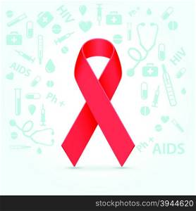 HIV awareness red ribbon illustration concept over light background