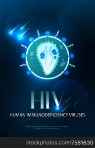 HIV human immunodeficiency virus warning aids awareness public health campaign conspicuous luminous black background poster vector illustration