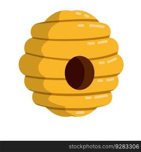Hive. Yellow beehive. Home of the wasp and insect. Element of nature and forests. Honey production. Flat cartoon illustration isolated on white. Hive. Yellow beehive. Honey production.