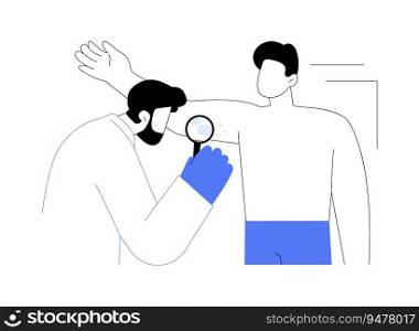 Hives problem abstract concept vector illustration. Dermatologist examines patient with hives, medicine sector, itchy body skin care, psoriasis diagnosis, allergic reaction abstract metaphor.. Hives problem abstract concept vector illustration.