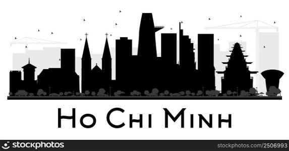Ho Chi Minh City skyline black and white silhouette. Vector illustration. Simple flat concept for tourism presentation, banner, placard or web site. Business travel concept. Isolated Ho Chi Minh