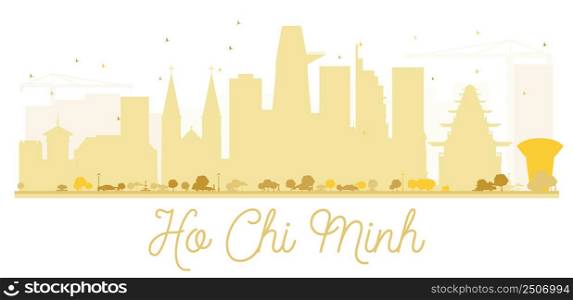 Ho Chi Minh City skyline golden silhouette. Vector illustration. Simple flat concept for tourism presentation, banner, placard or web site. Business travel concept. Isolated Ho Chi Minh