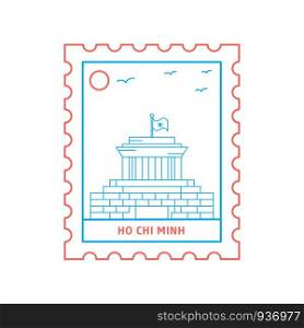 HO CHI MINH postage stamp Blue and red Line Style, vector illustration