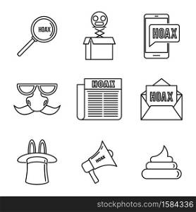 Hoax fake icons set. Outline set of hoax fake vector icons for web design isolated on white background. Hoax fake icons set, outline style