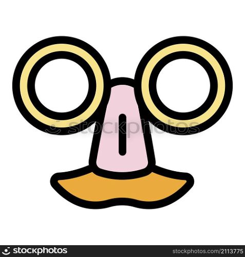 Hoax nose mustache icon. Outline hoax nose mustache vector icon color flat isolated. Hoax nose mustache icon color outline vector
