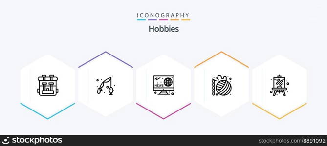 Hobbies 25 Line icon pack including easel. hobbies. hobbies. crochet. ball