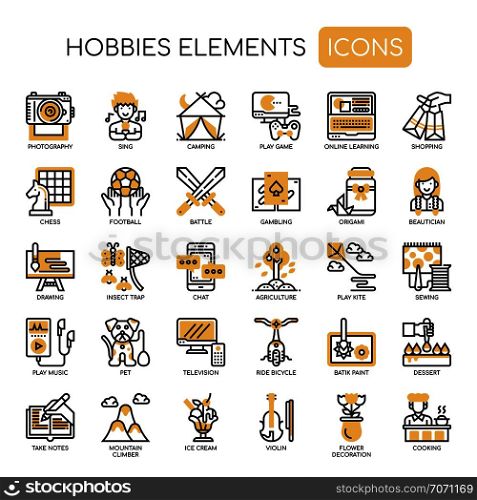 Hobbies Elements , Thin Line and Pixel Perfect Icons