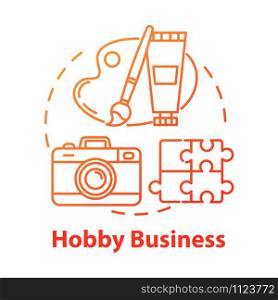 Hobby business concept icon. Amusement freetime activity. Creative work. Art courses idea thin line illustration. Vector isolated outline drawing
