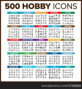 Hobby Icon Thin Line Big Set Vector. Hobby Symbol Package Bundle. Isolated Sign For Web Design Illustrations. Hobby Icon Thin Line Big Set Vector