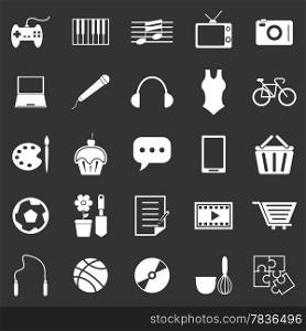 Hobby icons on black background, stock vector