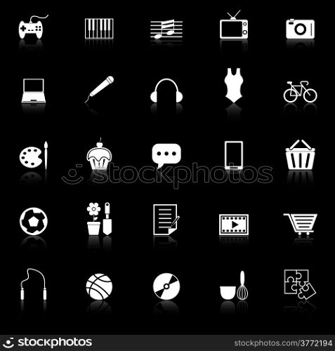 Hobby icons with reflect on black background, stock vector