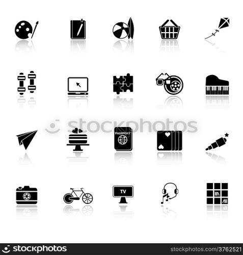 Hobby icons with reflect on white background, stock vector