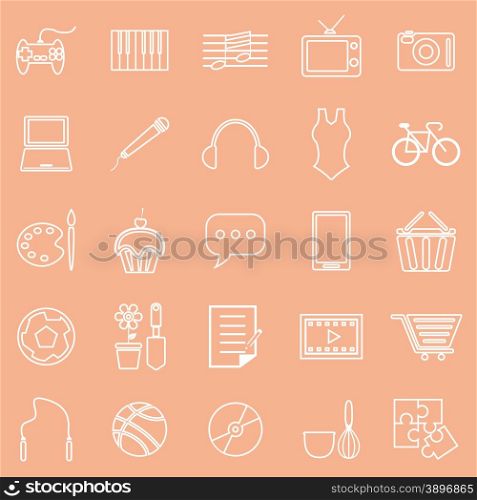 Hobby line icons on orange background, stock vector