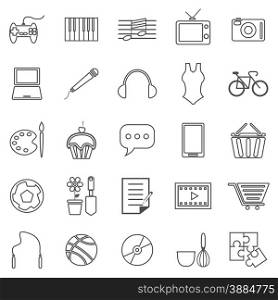 Hobby line icons on white background, stock vector