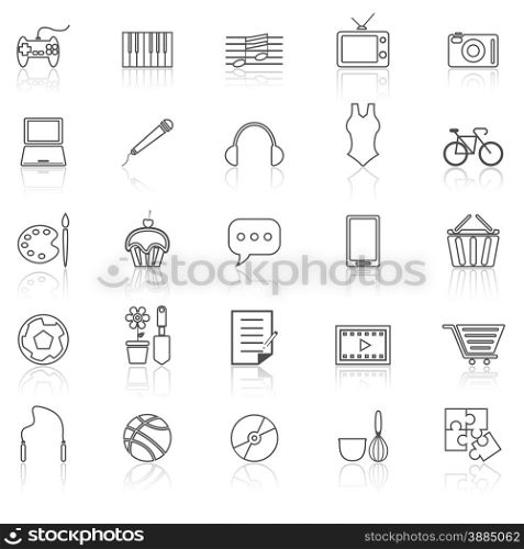 Hobby line icons with reflect on white, stock vector