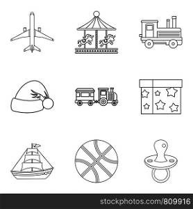 Hobby of the teenager icons set. Outline set of 9 hobby of the teenager vector icons for web isolated on white background. Hobby of the teenager icons set, outline style
