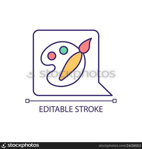 Hobby RGB color icon. Drawing vocation. Talk about passion. Painting tools and chat bubble. Isolated vector illustration. Simple filled line drawing. Editable stroke. Arial font used. Hobby RGB color icon