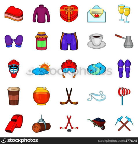 Hockey clothing icons set. Cartoon set of 25 hockey clothing vector icons for web isolated on white background. Hockey clothing icons set, cartoon style