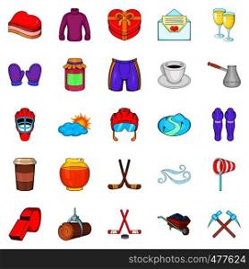 Hockey clothing icons set. Cartoon set of 25 hockey clothing vector icons for web isolated on white background. Hockey clothing icons set, cartoon style