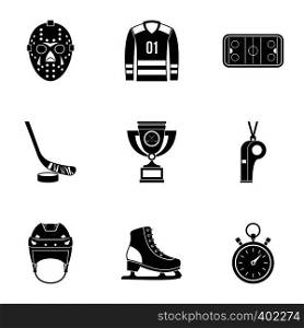 Hockey game icons set. Simple illustration of 9 hockey game vector icons for web. Hockey game icons set, simple style