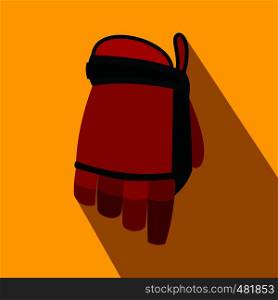 Hockey glove flat icon. Colored symbol with shadow on a yellow background. Hockey glove flat icon