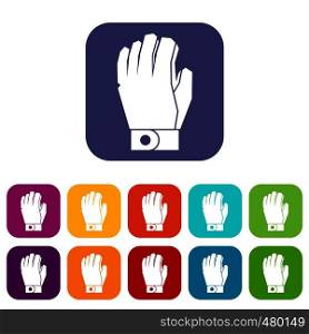 Hockey glove icons set vector illustration in flat style in colors red, blue, green, and other. Hockey glove icons set